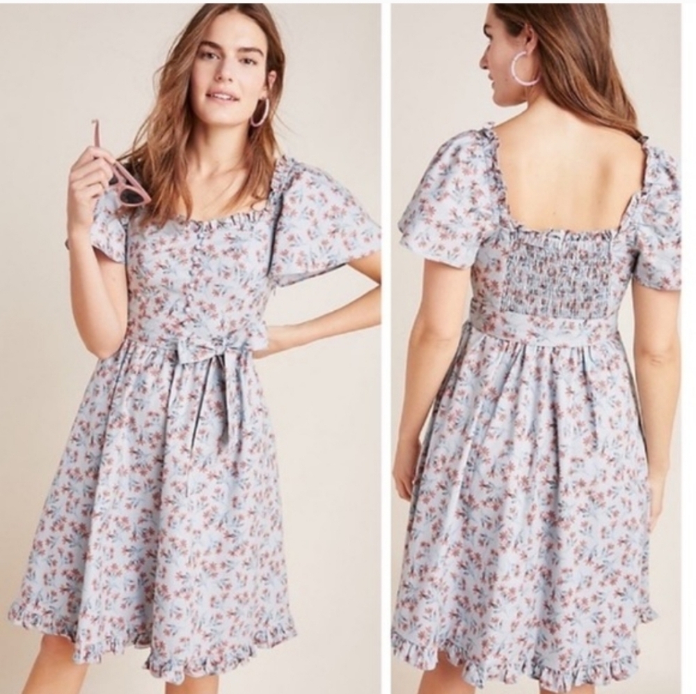 Gal Meets Glam Marianna Floral Dress Size 6 Tie Waist Smocked Back Cottagecore